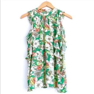 Anthropologie Green Floral Blouse